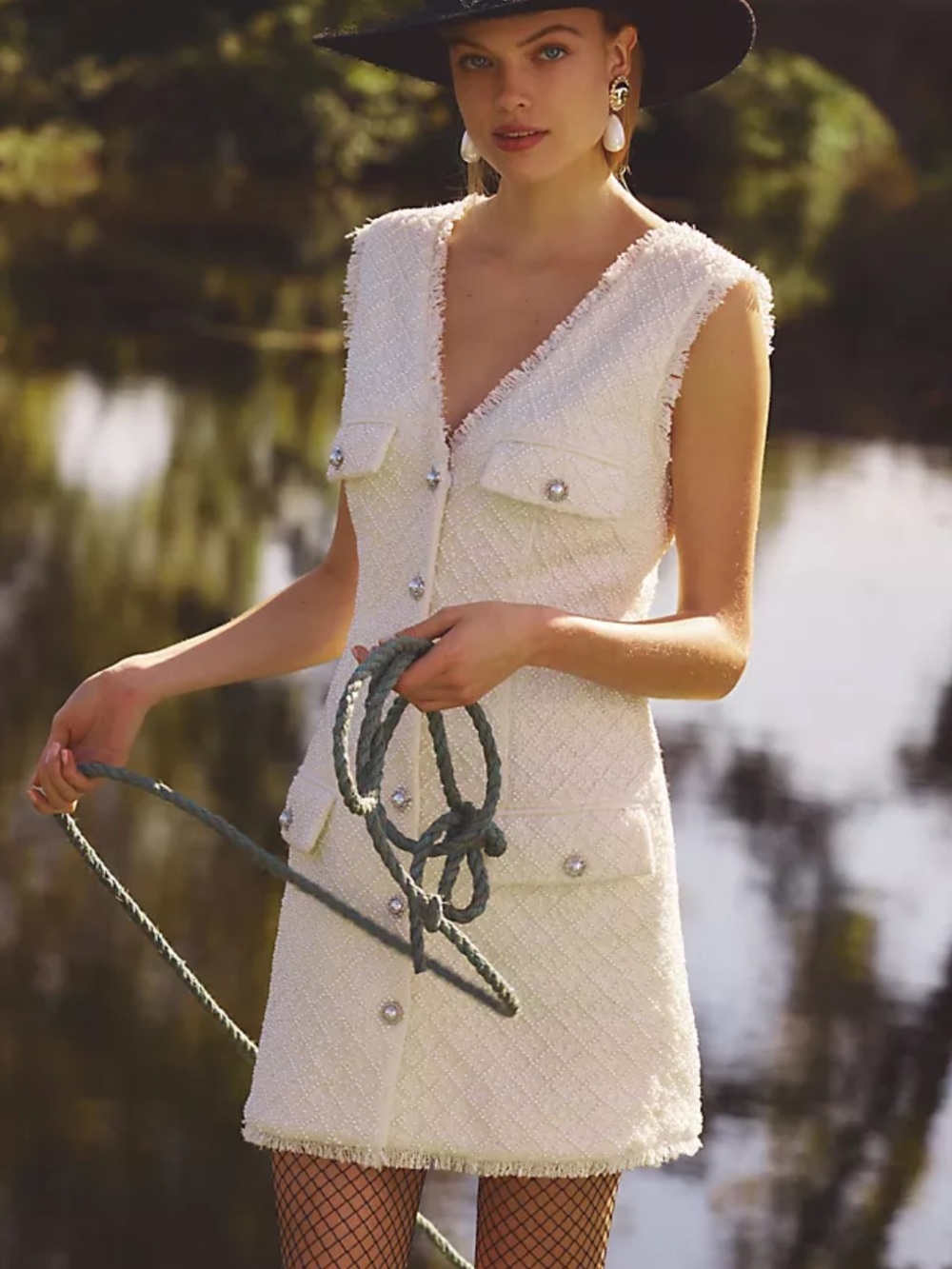 BHLDN Ella V-Neck Pearl Tweed Mini Dress - Picture 8 of 8
